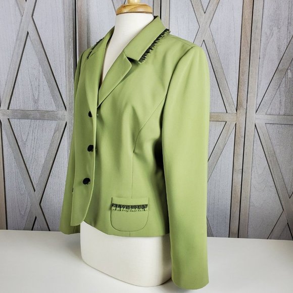 Tahari ASL Fully Lined Lime Green Ruffled Blazer With Small Front Pockets Sz 14 - Picture 3 of 9